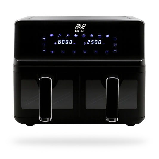 Large Air Fryer NETTA 8L Dual Basket Low Energy with Digital Smart Programmes