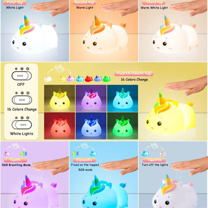 Silicone Luminous Toys Hanging Touch Sensor Dimming Cute Cartoon Animals Design for Sleeping Children Kid Birthday Gifts