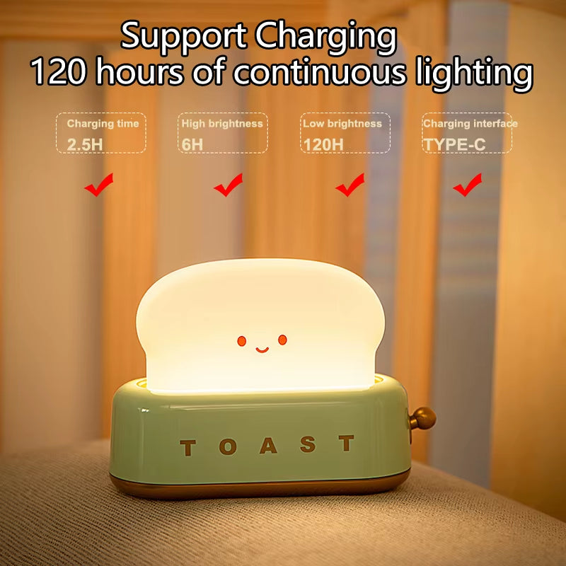 Bread Toast Table Light Toaster Nightlight Creative USB Rechargeable Led Lamp Decor Holiday Baby Bedroom for Birthday Gift