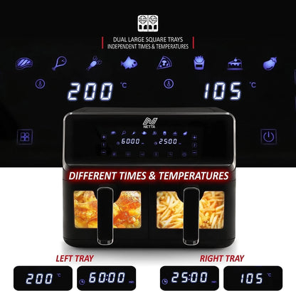 Large Air Fryer NETTA  8L Dual Basket Low Energy with Digital Smart Programmes