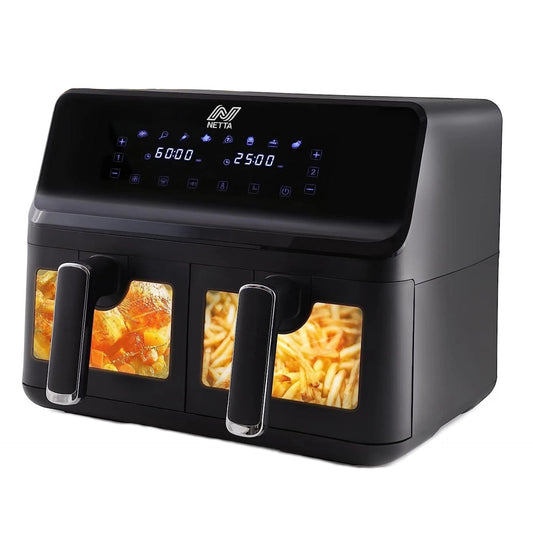 Large Air Fryer NETTA  8L Dual Basket Low Energy with Digital Smart Programmes