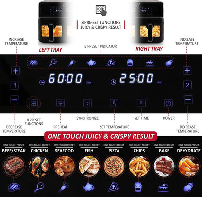 Large Air Fryer NETTA  8L Dual Basket Low Energy with Digital Smart Programmes